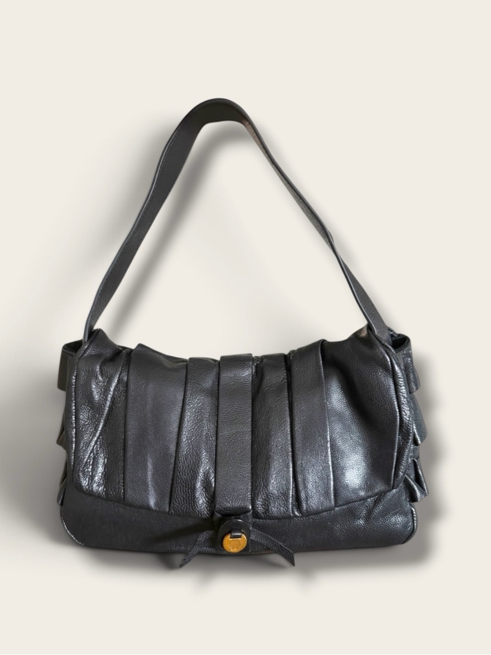 Mayle Black Pleated Leather Shoulder Bag